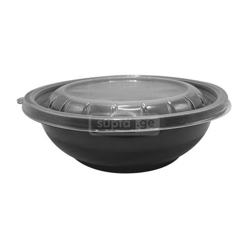 ერთჯერადი პლასტმასის მრგვალი შავი კონტეინერი თავსახურით 750მლ 1*100ც